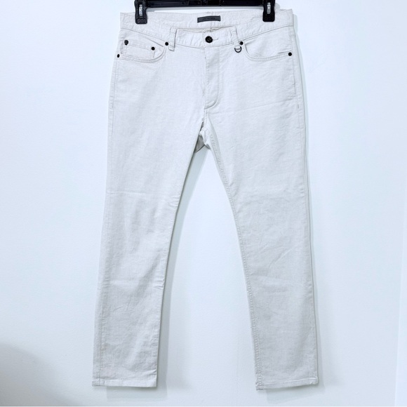 John Varvatos Skull-Rivet Cotton Linen Blend Off White Slim Pants Jeans Size 32 - Picture 1 of 10